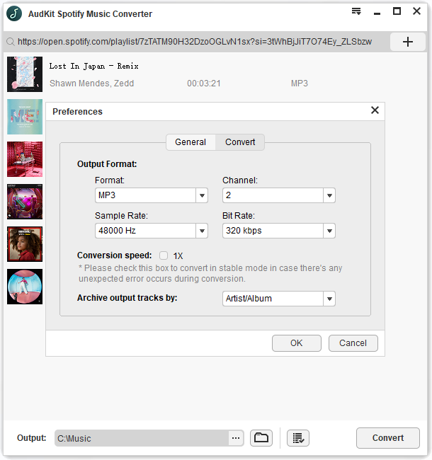 alter spotify output formats
