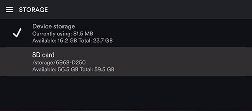 storage settings tab of spotify