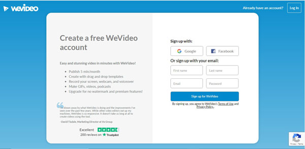 sign up a new wevideo account