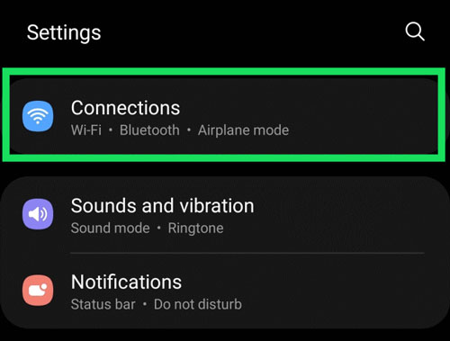 click on connections on android