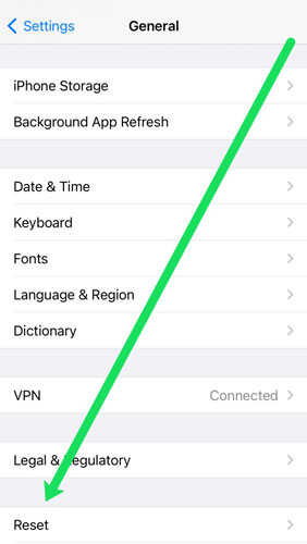 click on reset button on iphone