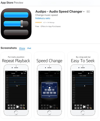 audipo for spotify playback speed on iphone