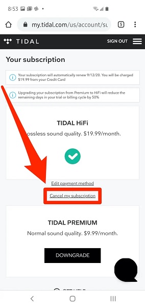 how to unsubscribe from tidal on android