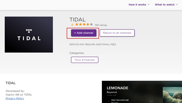 install the tidal app for roku