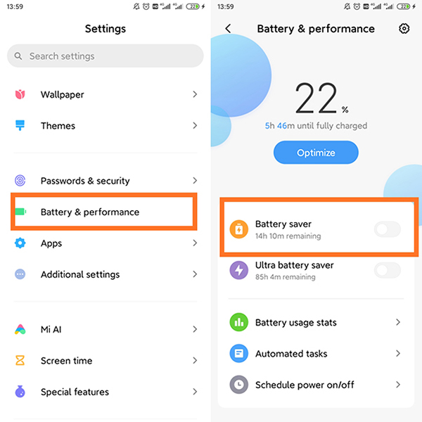 disable battery saver