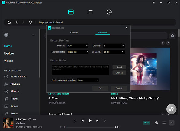 adjust tidal output settings