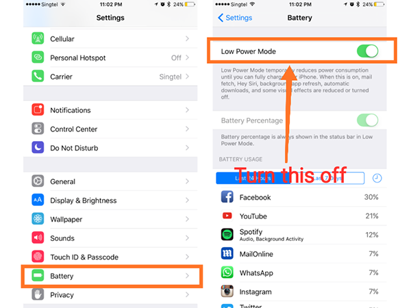 turn off battery saver iphone