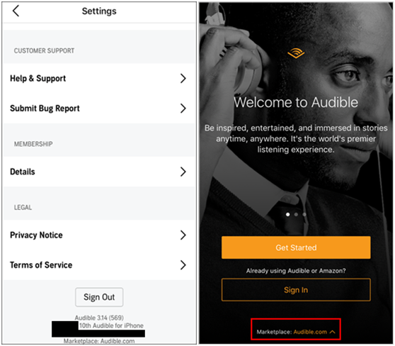 sign out and sign in on ios device to solve audible not showing up