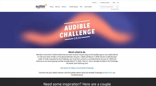 audible challenge to get credits on audible