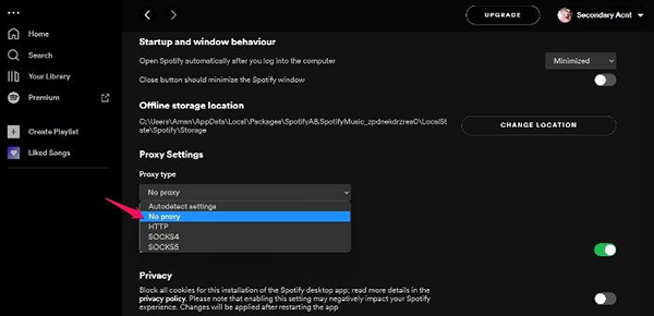 change spotify proxy settings