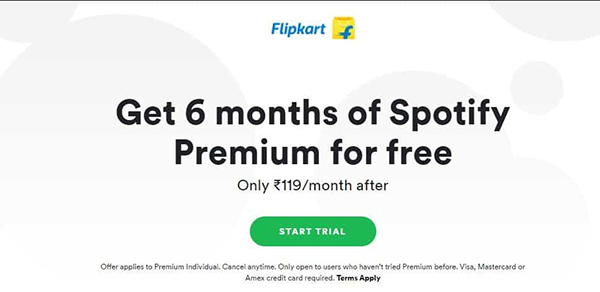 flipkart offers spotify free trial 6 months