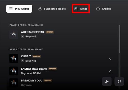 how to see song lyrics on tidal pc