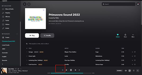 turn off tidal shuffle desktop