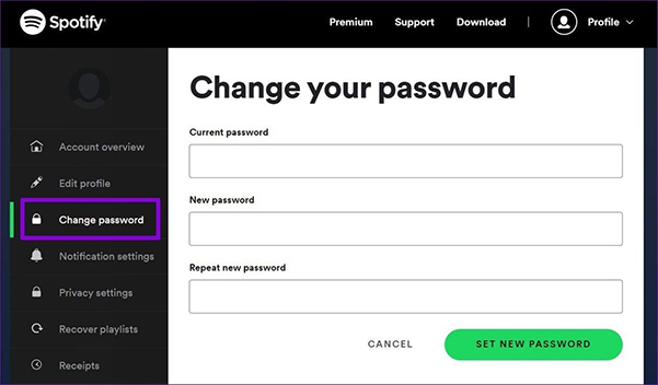 change password to fix spotify logged out issue