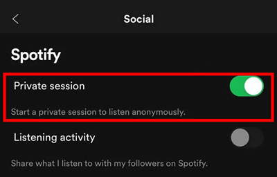 set private session to hide friend activity spotify mobile