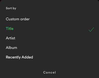 how to change playlist order on spotify via sort tab