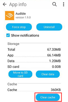 clear cache to fix audible not working android