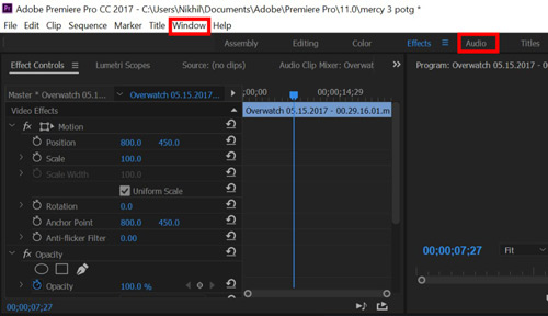 open premiere pro audio section