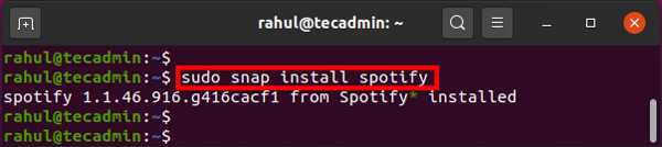 install spotify app for ubuntu via snap