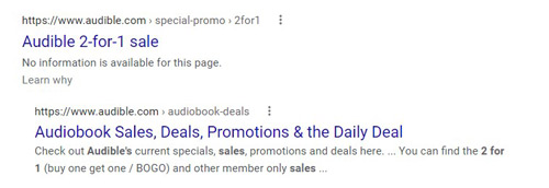 audible 2 for 1 webpage