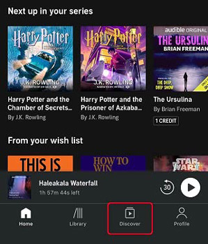 select discover on the audible mobile app