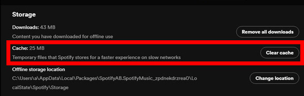 clear cache to fix spotify can't play this right now error