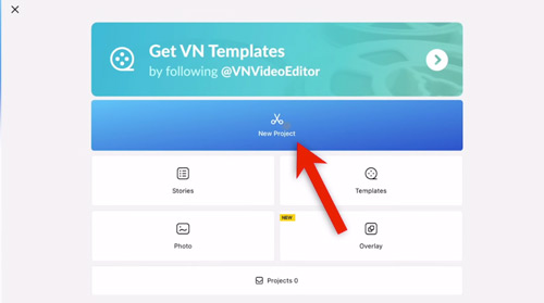 create a new project on vn video editor pc