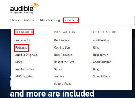 how to listen to audible podcast on web