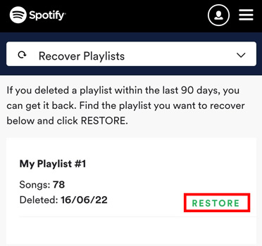how to recover deleted playlist on spotify mobile