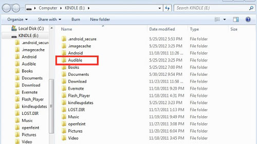 where are audible book files stored in kindle fire