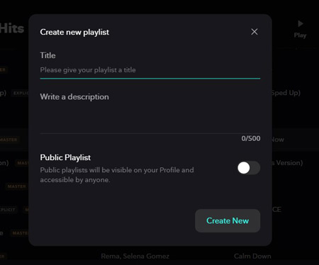 create tidal playlists