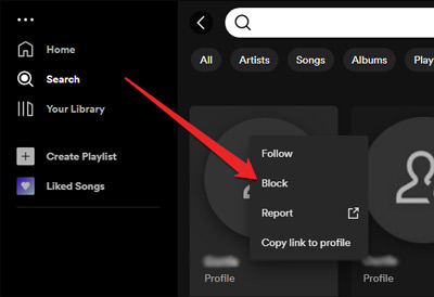 how to block someone from using spotify search