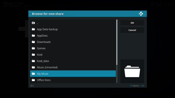 select audible folder to kodi