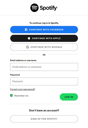 log in spotify account