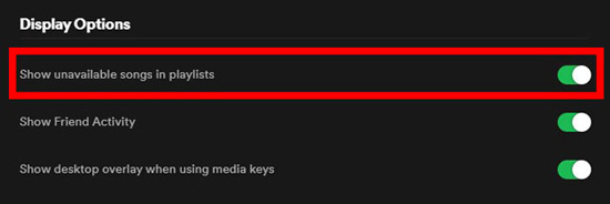 show unavailable songs in playlists on spotify