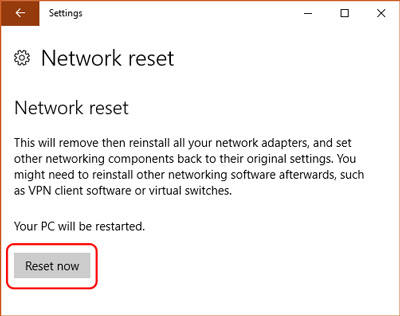 reset network on windows