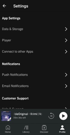 click data and storage on audible settings