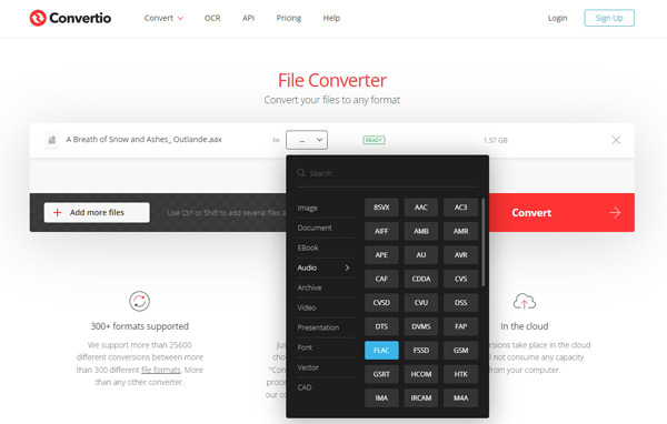 select flac for audible files on convertio