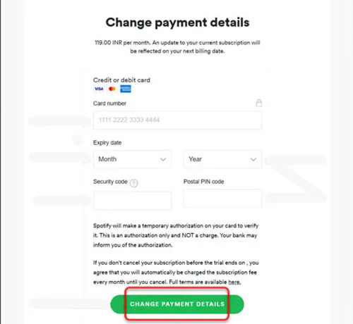 change spotify payment details pc