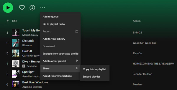 copy link to playlist on spotify