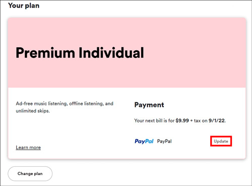 update spotify payment pc