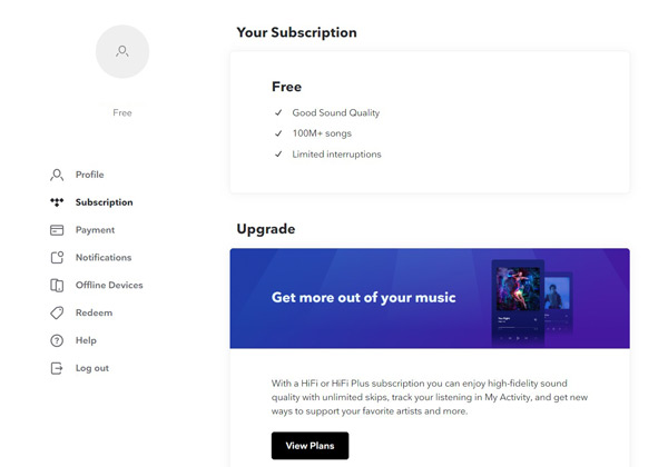 tidal account webpage