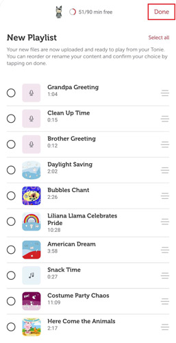 save added content mytonies app