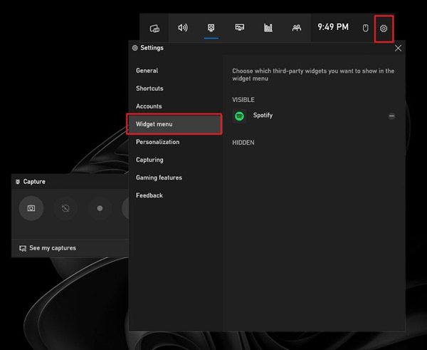 open xbox game bar widgets menu