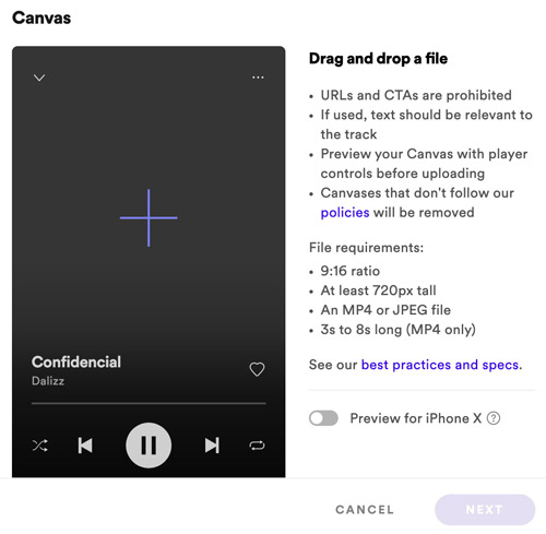 add canvas to spotify on desktop