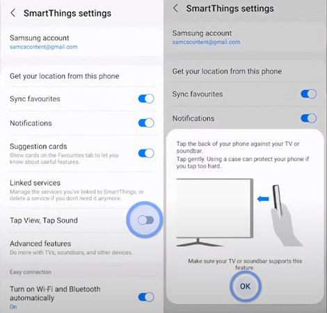 enable tap view tap sound feature