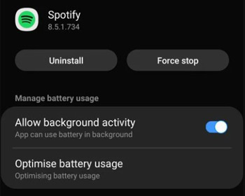disable allow background activity for spotify