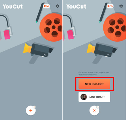 create a new project on youcut video editor