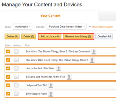 how to transfer audible books to another account by household