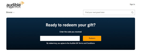 redeem audible gift card